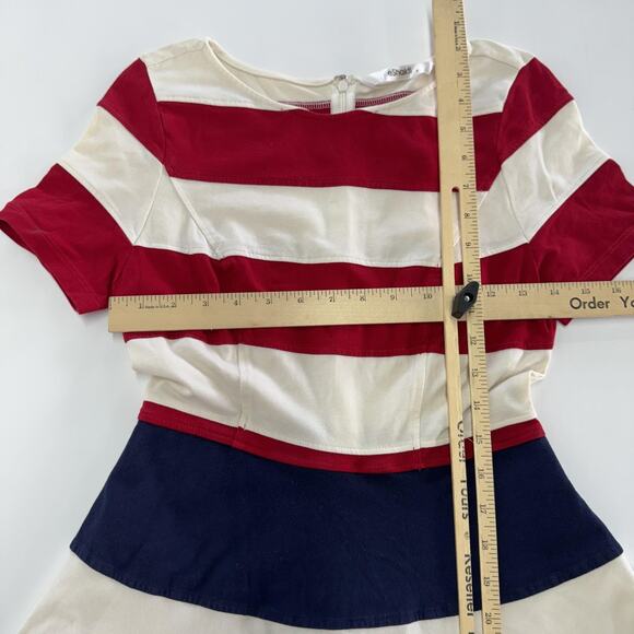 eShakti Dress Womens 2 Red Blue Black White Striped Fit Flare Cotton Pockets - Picture 5 of 8